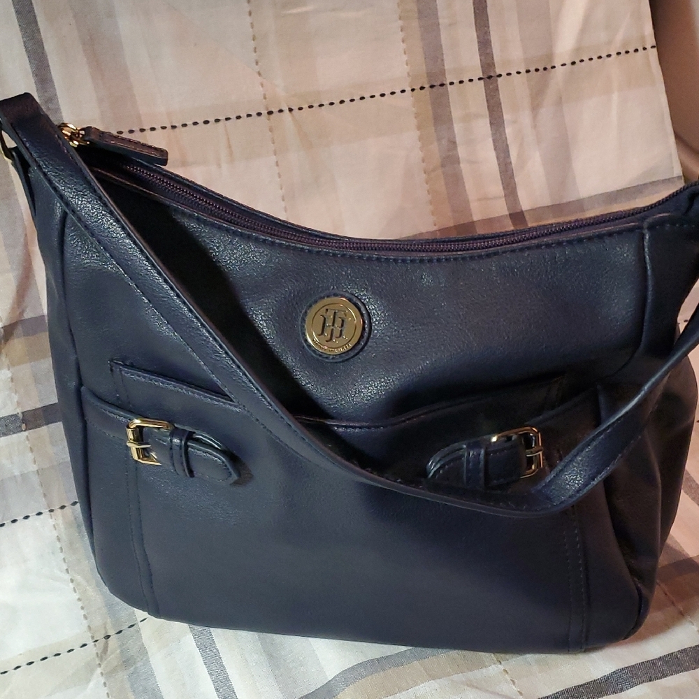 Tommy Hilfiger Dark Blue Shoulder Bag with Gold Details
